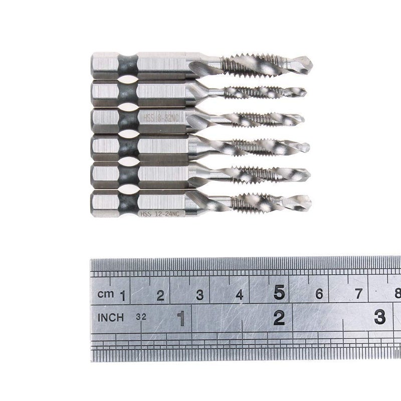 AUTOTOOLHOME 6 Pack Combination Drill and Tap Bit Set 6-32nc 8-32nc 10-32nc 10-24nc 12-24nc 1/4-20nc Screw Tap Drill Bits for Drilling Tapping Countersinking - Image 5